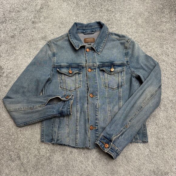 ASOS Jackets & Blazers - Asos Denim Jacket Womens XS Blue Medium Wash Raw Hem Button Up Trucker Casual